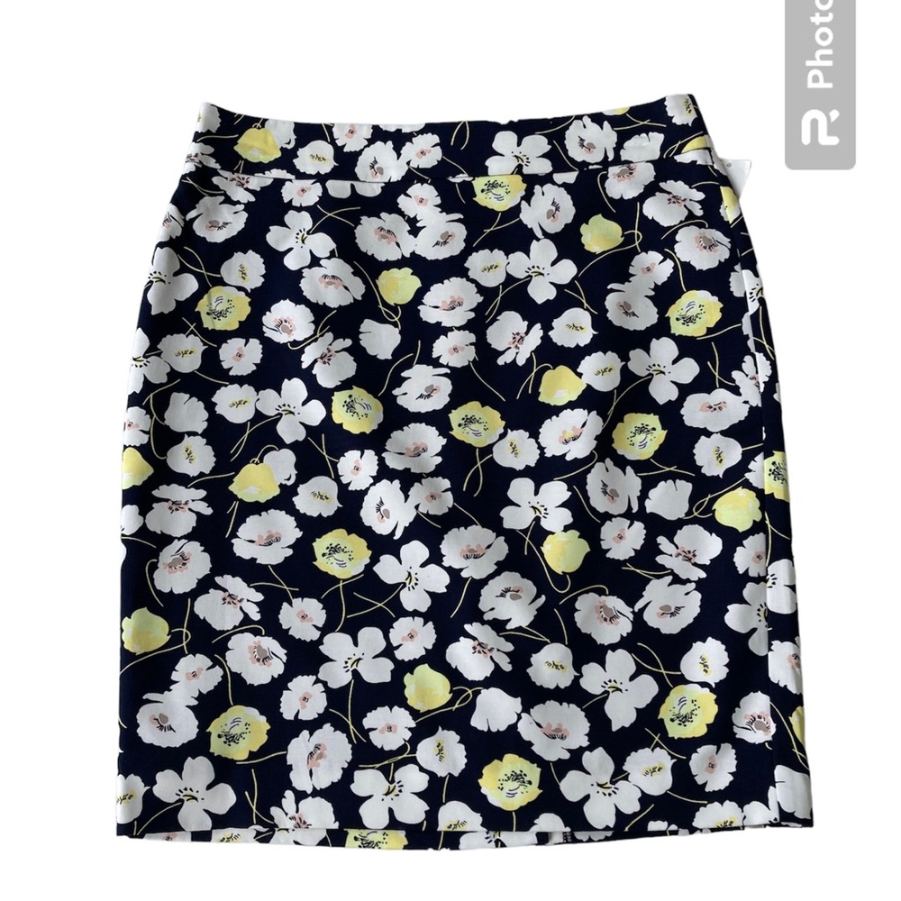 New Ann Taylor Floral Pencil Skirt 12P White Yellow Cotton Back Zipper